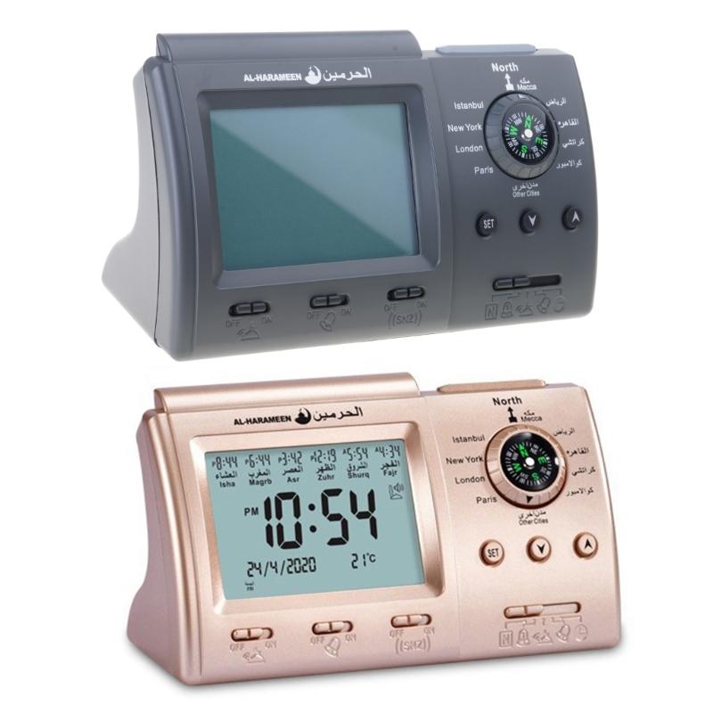 Muslim Table Clock for Prayers Multifunctional Clock with Adhan Alarm blah Direction LED Light Temperature Display