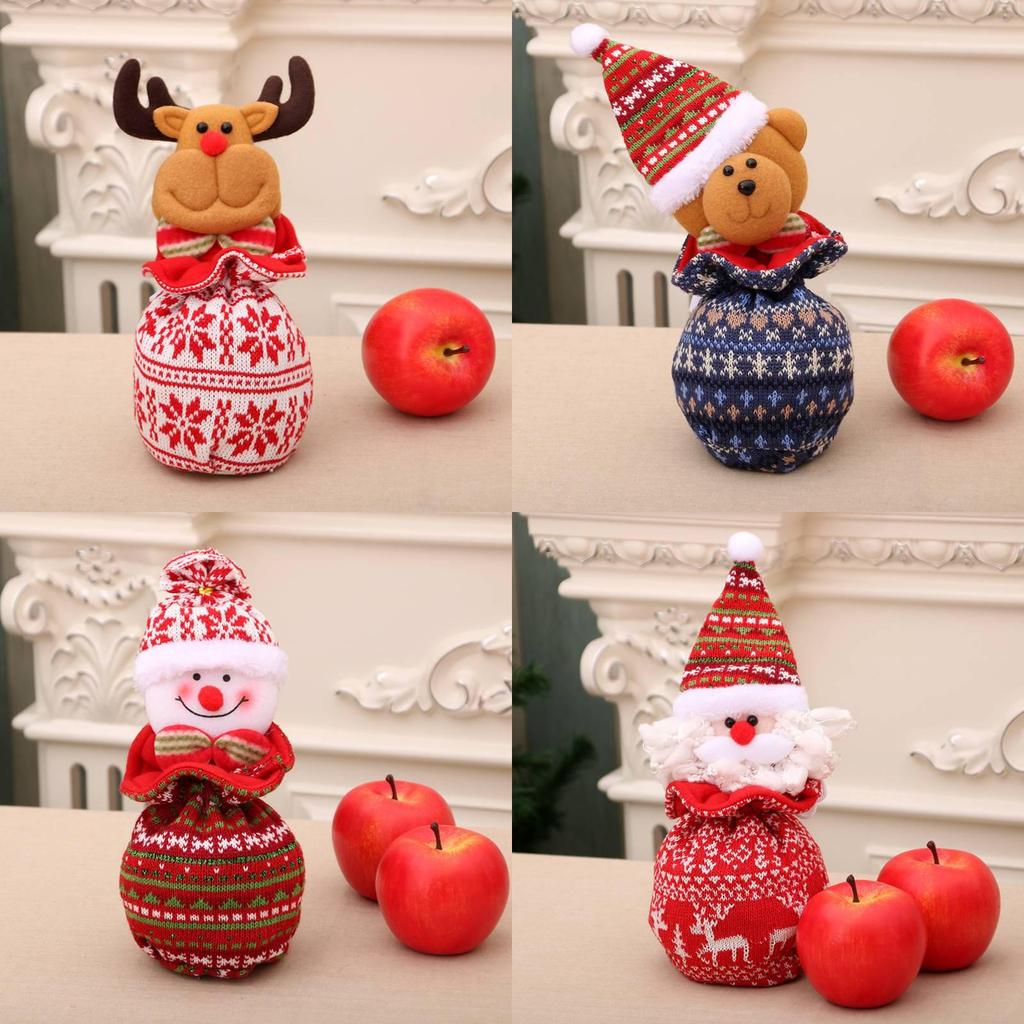 Christmas Knit Apple Bag With Snowman Decor For Holiday Gift Packaging