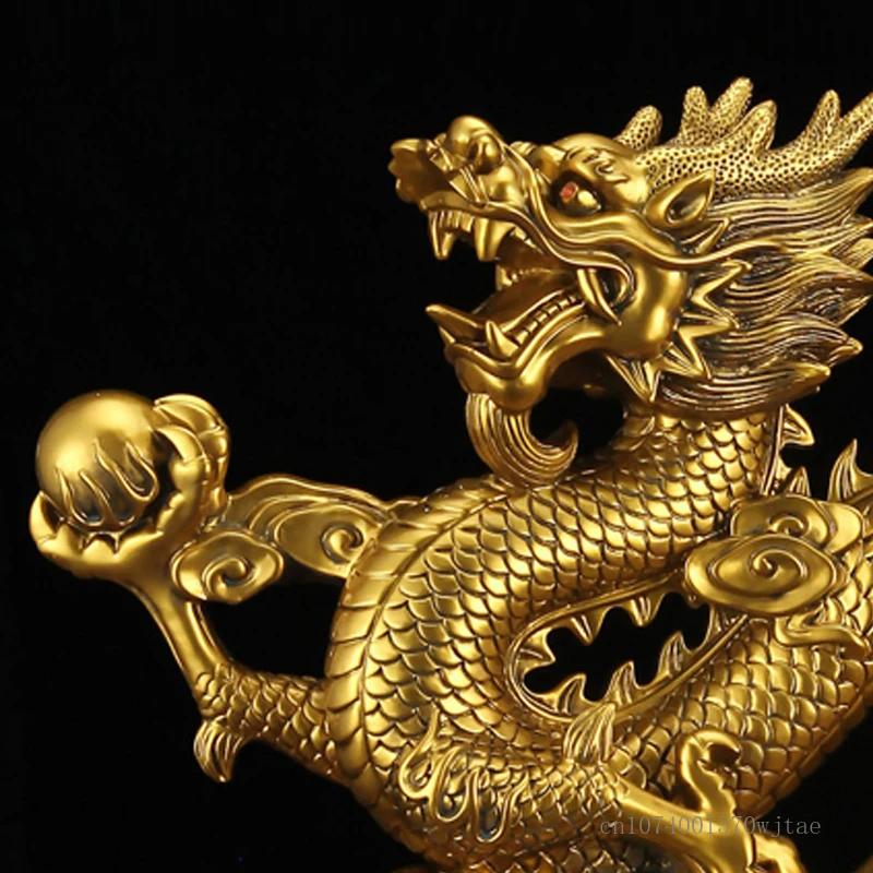 Chinese Creative Synthetic Resin Animal Dragon Sculpture, Blessing Crafts, Lucky Mascot, Living Room and Office Decorations, 1Pc