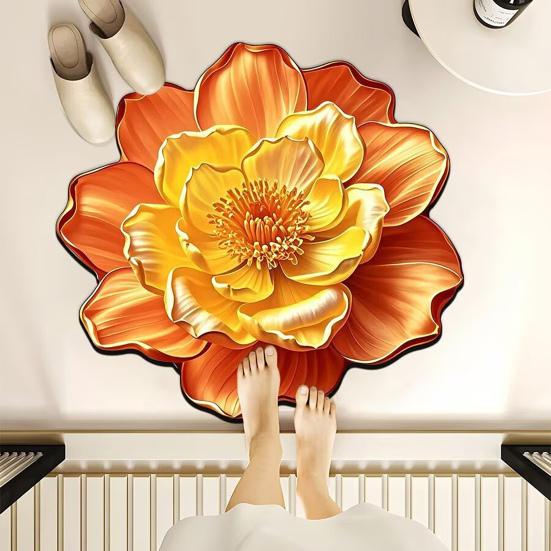 3D Visual Floral Rug Realistic Flower Non-Slip Absorbent Floor Mat Washable Decorative Living Room Rug for Kitchen Bedroom Bathroom