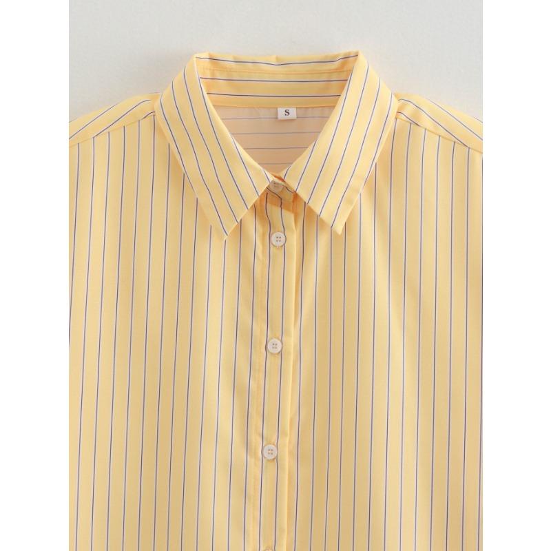 DAFIFY Women's Fashion Casual Spring Autumn Stripe Print Long Sleeve POLO Neck Blouses & Shirts