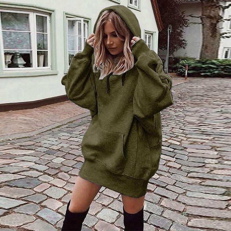 Fashion Trend Ladies Solid Color Loose Long Sleeve Thickened Hoodie Woman