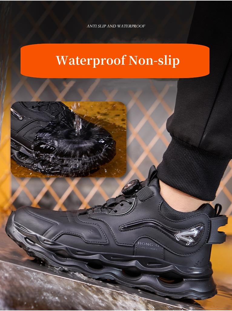 Waterproof Work Safety Shoes Men Women Indestructible Work Sneakers Protection Steel Toe Shoes Rotating Button Safety Boots