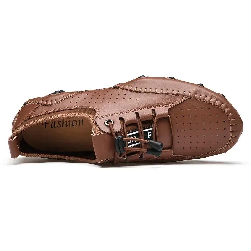 Chaussures décontractées en cuir véritable pour hommes, mocassins faits à la main, souples et ajourés, chaussures de conduite respirantes pour hommes