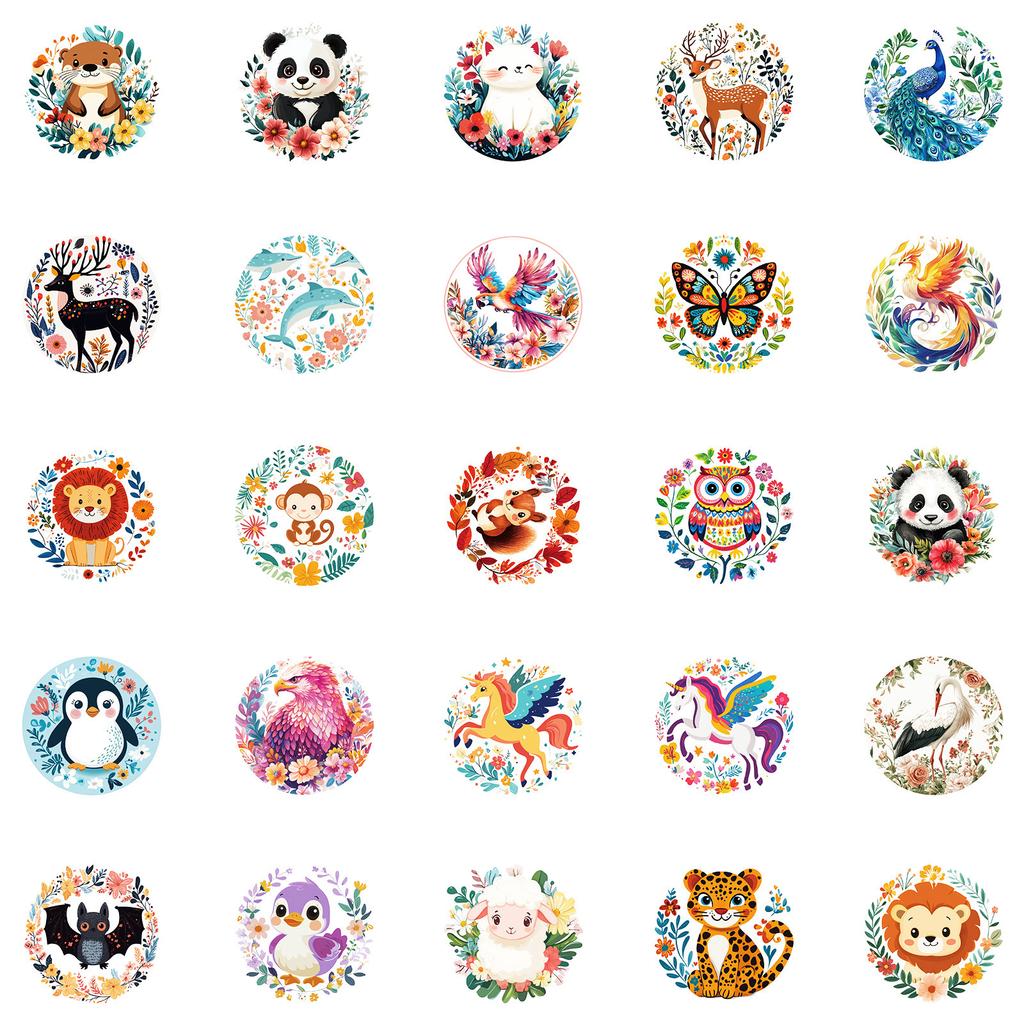 50 Hand-drawn Cartoon Jungle Animals Mix and Match Doodle Stickers Waterproof Stickers Decorative Skateboard Water Cup