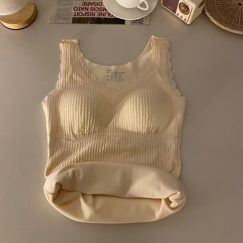 

Плюшевый жилет для женщин с подушкой для груди, утолщенная холодная изоляция, двухслойное нижнее белье с тонкой подошвой, осеннее и зимнее нижнее белье M телесный