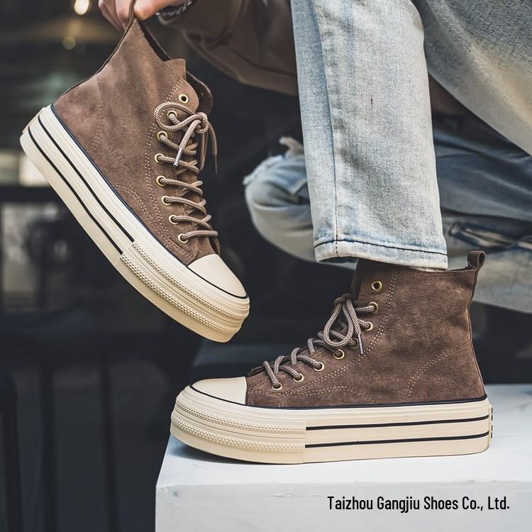 2025 Men's Retro High-Top Canvas Sneakers with Thick Sole for Height Boost - Versatile Casual Shoes for Spring