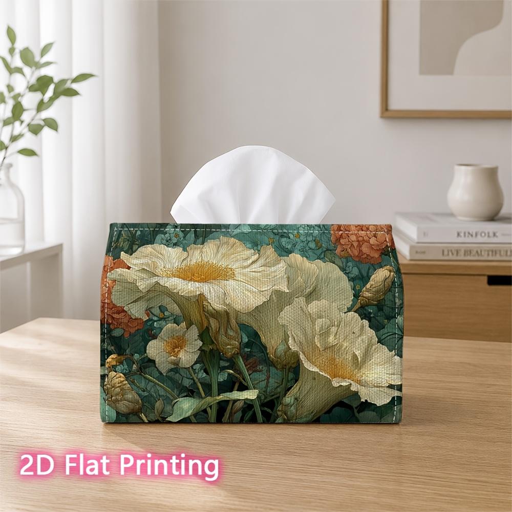 1pc 2d Flat-printed 17.78x10.92x12.95cm Tissue Box Cream Yellow Trumpet Flower Vintage Floral Print Suitable for Home, Office, Vehicle and Party Setti