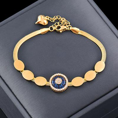 Titanium Titanium Steel Round Square Blue Stone Bracelet