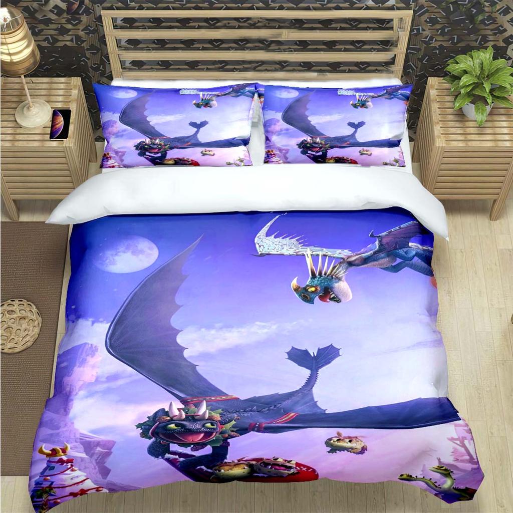 Fashion 3D Movie Cute Roles Dragon Print Bedding Set Duvet Cover Comforter Bed  Youth Kids Girl Boys Luxury Birthday Gift