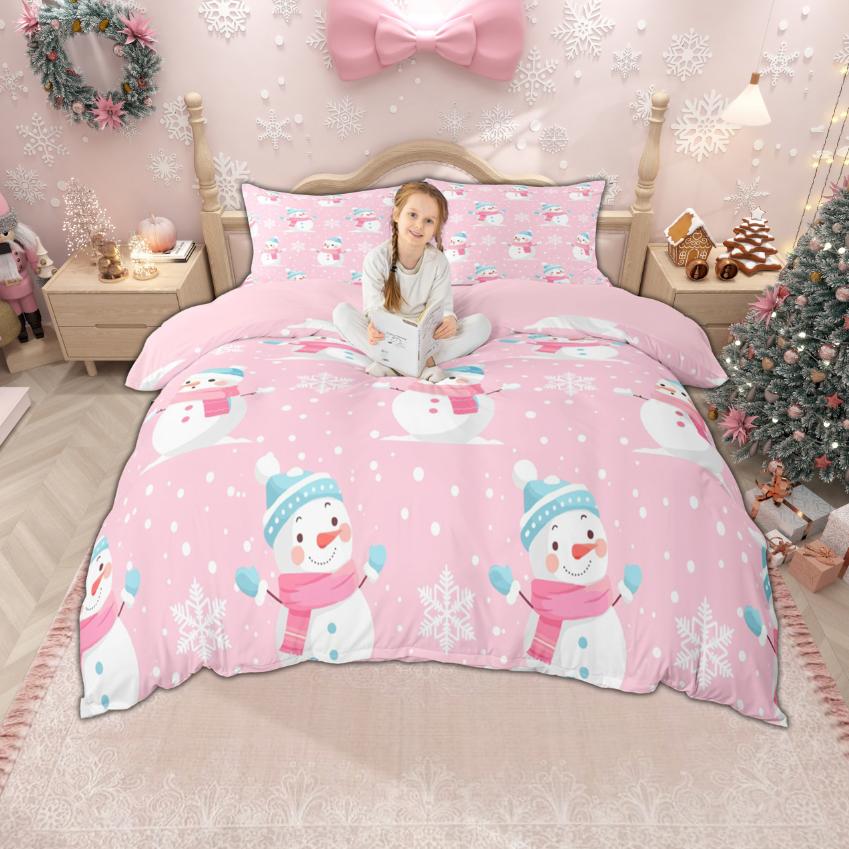 Homewish Frohes Neues Jahr Bettbezug-Set für Kinder 2-teilig/3-teilig, Fröhliche Weihnachten Xmas Bettwäsche, Nussknacker Weihnachtsmann Bettdeckenbezug