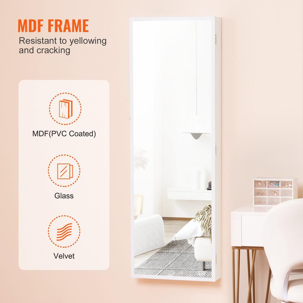 VEVOR Mirror Jewelry Cabinet, 42.52-Inch Tall Lockable Jewelry Cabinet Armoire with Full-Length Mirror