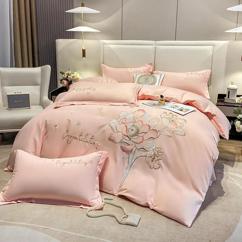 New Class a High Precision Cotton Brushed Embroidery Four-Piece Set Pure Cotton Bed Sheet Duvet Cover