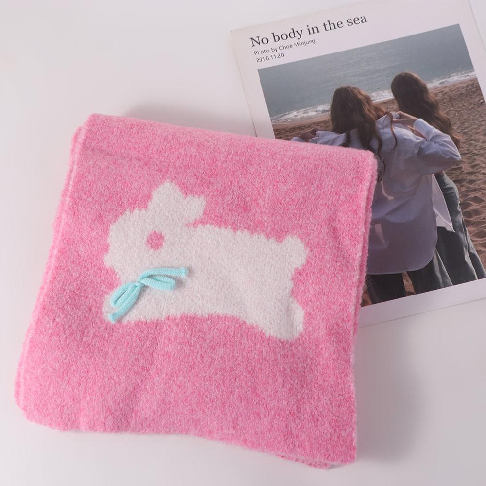 Polyester Rabbit Knitted Scarf Warmer Long Scarf Gift Cartoon Thick Shawl  Girls