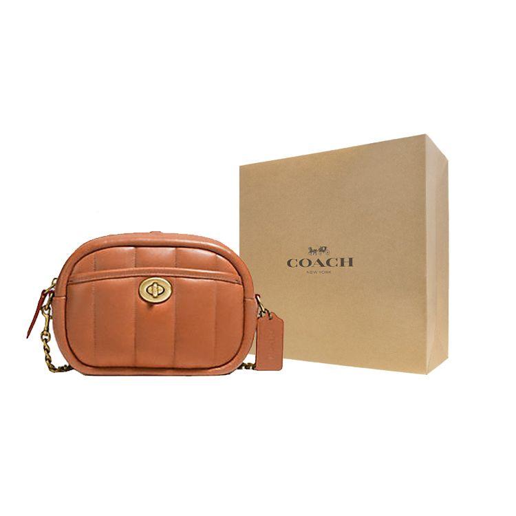 Coach Camera 20 Turnlock Zipper Leather Camera Bag Women Shoulder Bag Caramel-Brown C4814-B4NL4