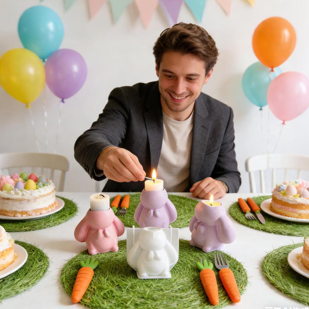 Kaninchen Silikonform Niedlich Leicht zu lösen Bastelbedarf Osterhase Kerzenständer Silikonformen für Wachs Gips Harz Epoxid Zuhause