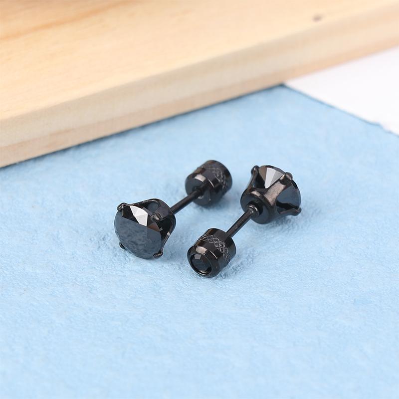 3-8Mm 1Pair Cubic Zirconia Titanium Stainless Black Diamond Zircon Stud Earrings For Women