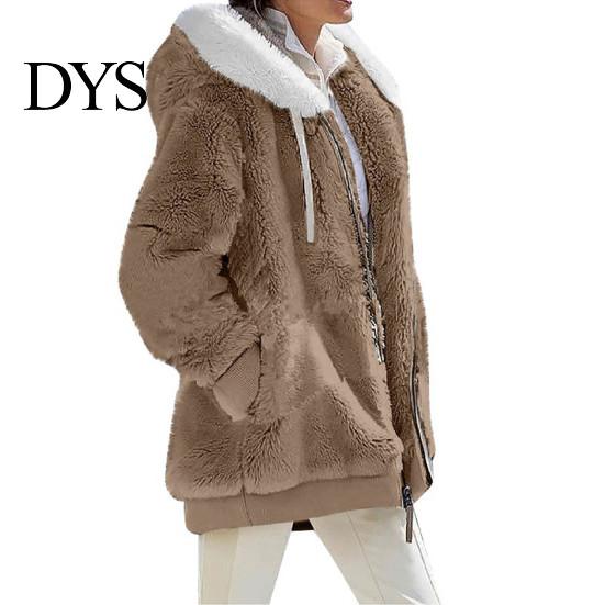 Women Winter Coat Solid Color Warm Furry Outdoor Plush Plus Size Lady Clothes Cardigan