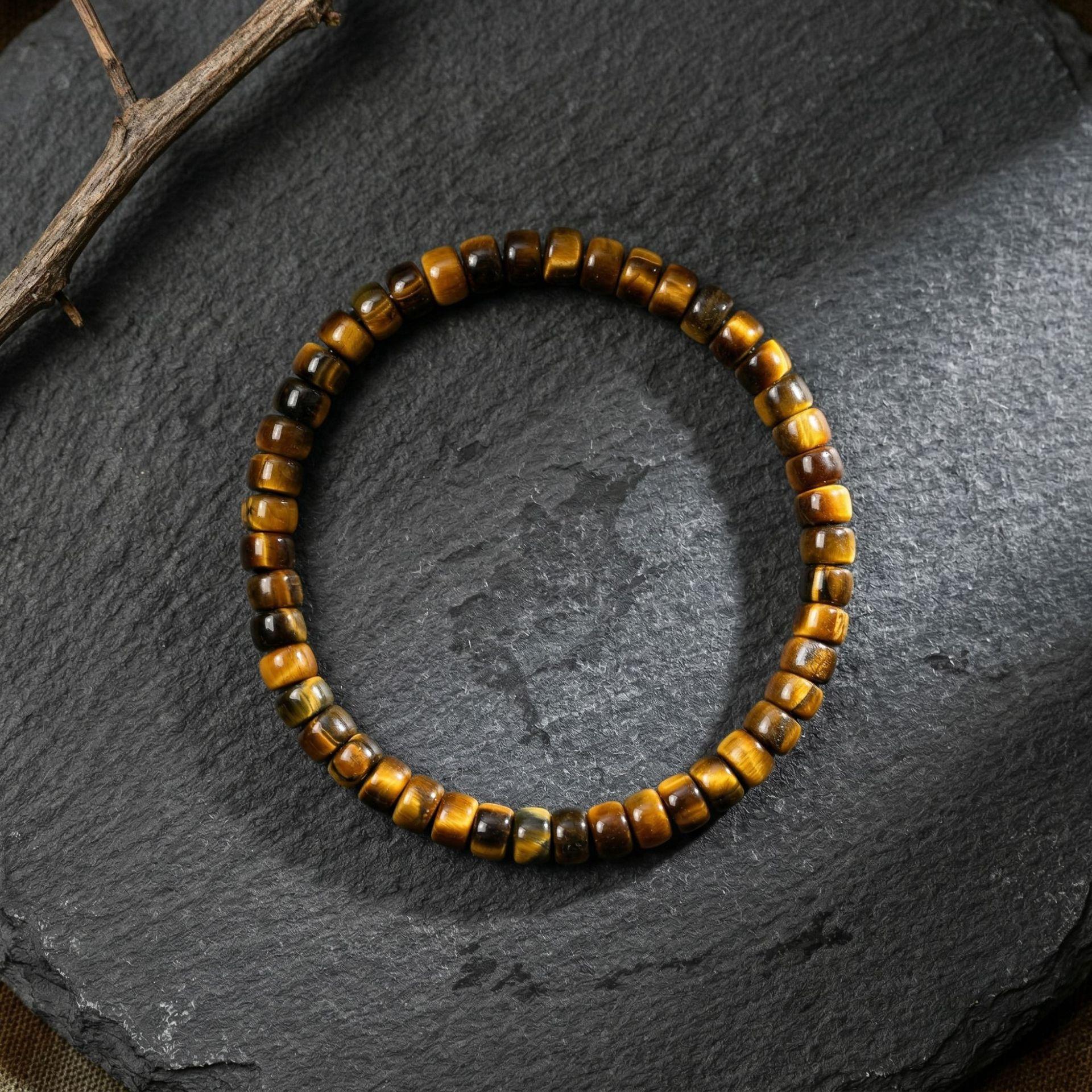 Natural yellow tiger eye stone straight-cut disc bead bracelet Men s and women s yellow tiger eye stone crystal bracelet jewelry about6mm One on each side