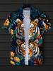 Tiger Pattern, Digital Printing, Fashion Trend, Street Outdoor, High-Quality and Comfortable Men's Short-Sleeved Casual Shirt