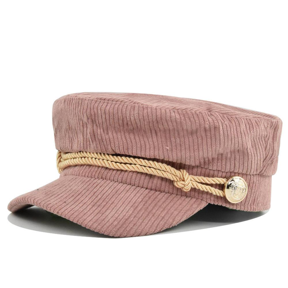 Beret Navy Corduroy Hat Metal Buckle Octagonal Hat Flat Top Hat Material Cotton