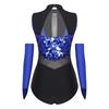 Women Shiny Sequin Leotard Gymnastics Dance Performance Outfit Mock Neck Sleeveless Sheer Mesh Waist Cutout Back Bodysuit