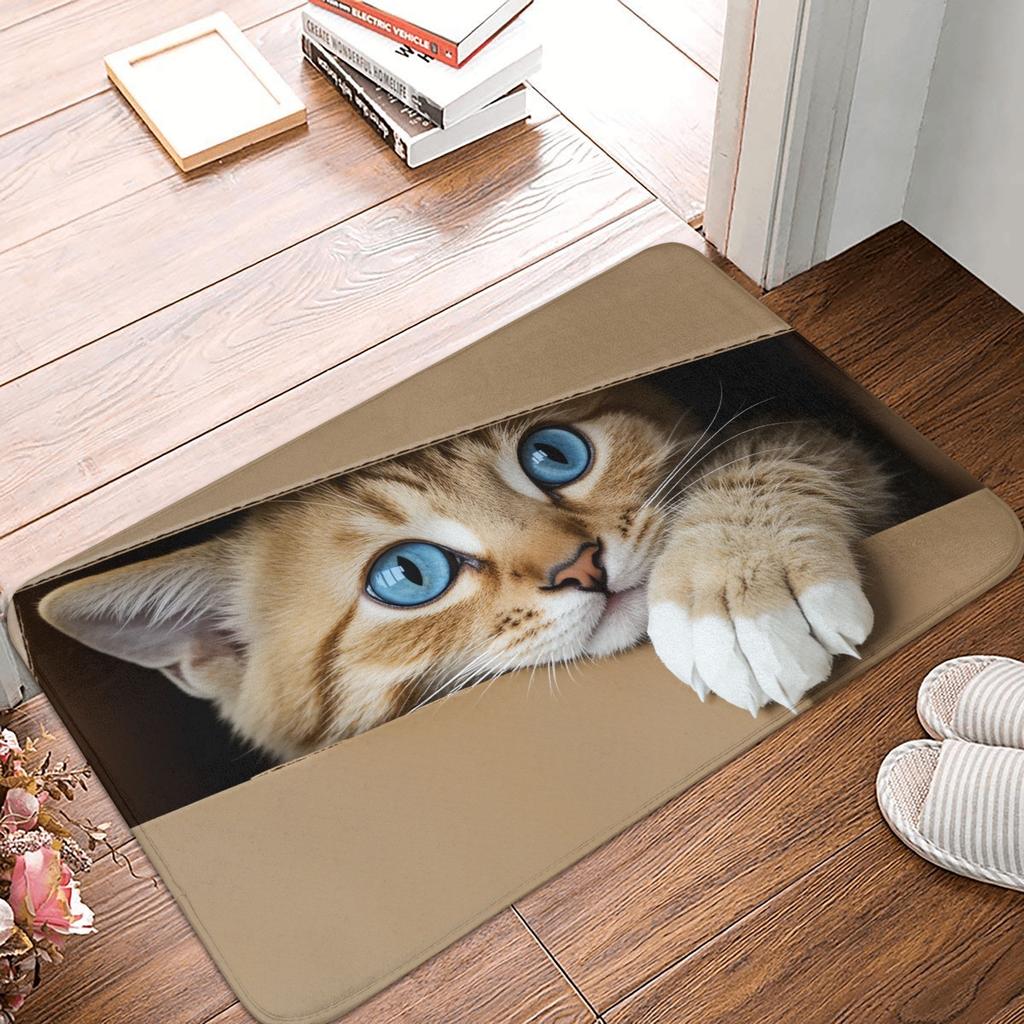 Realistic 3D Wolf  Peeking Out Of Torn Doormat Anti-Slip Bathroom Kitchen Mat Living Room Floor Door Entrance Carpet Rug
