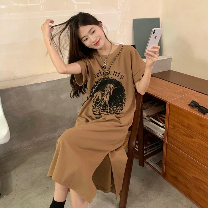 

Женское повседневное прямое длинное платье-футболка в европейском стиле, лето 2023 2XL