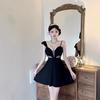 Sexy nightclub women's deep V-neck lotus leaf sleeves, suspenders, backless waist, thin umbrella pendulum dress, sauna suit