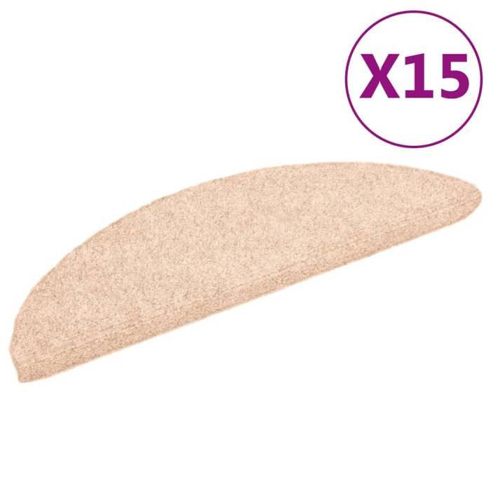 VidaXL Tapis d'escalier auto-adhésifs 15 pièces 56 x 17 x 3 cm Marron clair Demi-rond 132690