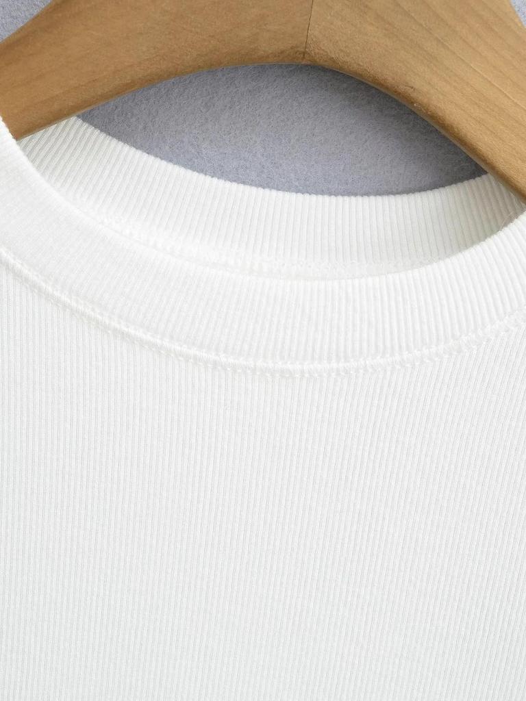 2025 Summer Kardashian Style Ribbed Short Sleeve Top - Solid Color & Sexy Round Neck