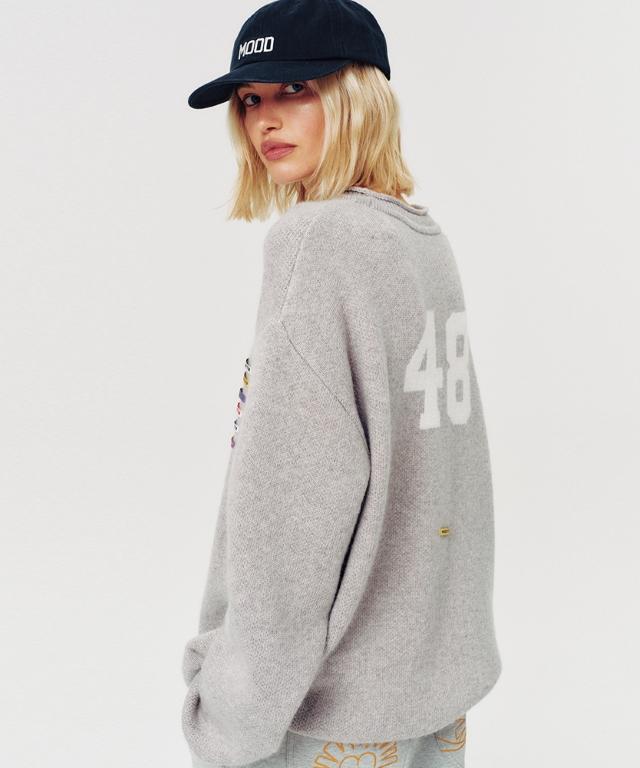 MOODBETTER Label Point Back Number Knit Pullover Gray
