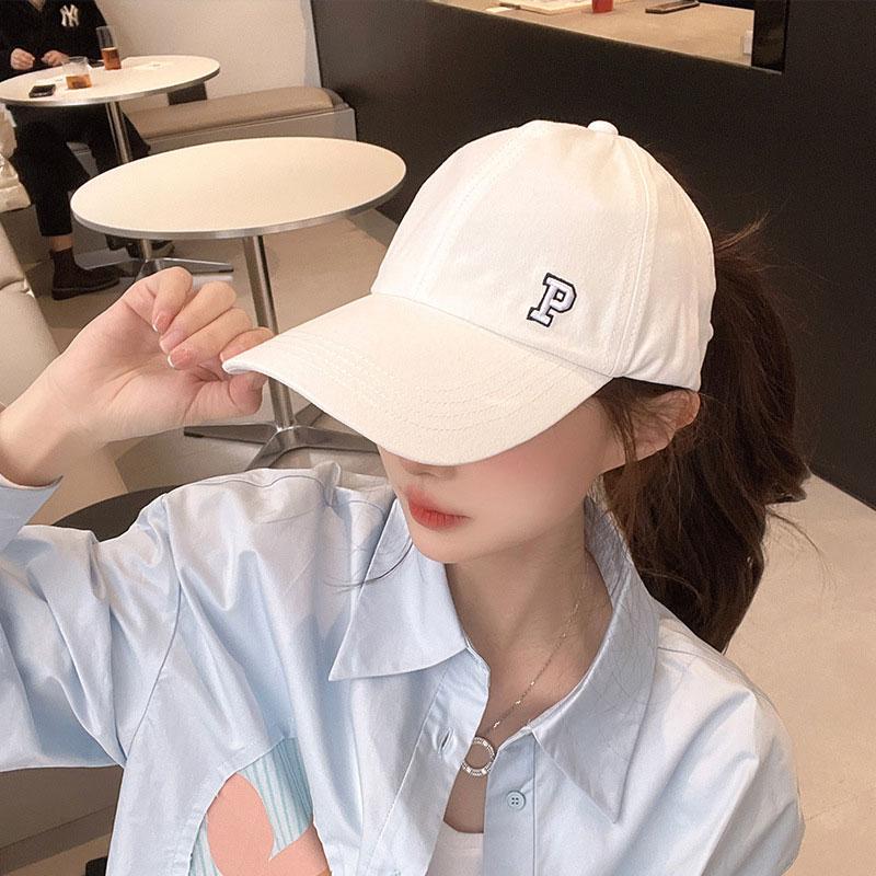 Solid Color Empty Top Baseball Hat for Women Summer Fashion P-Letter Sunshade Duck Tongue Cap Girls High Ponytail Sports Hat