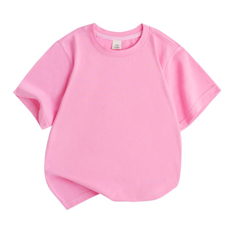 Barns Lös Bomullskortärmad T-shirt: Rundhalsad, Enfärgad, Svettabsorberande, Sommarstil för Pojkar och Flickor (Mellan- och storlekar)