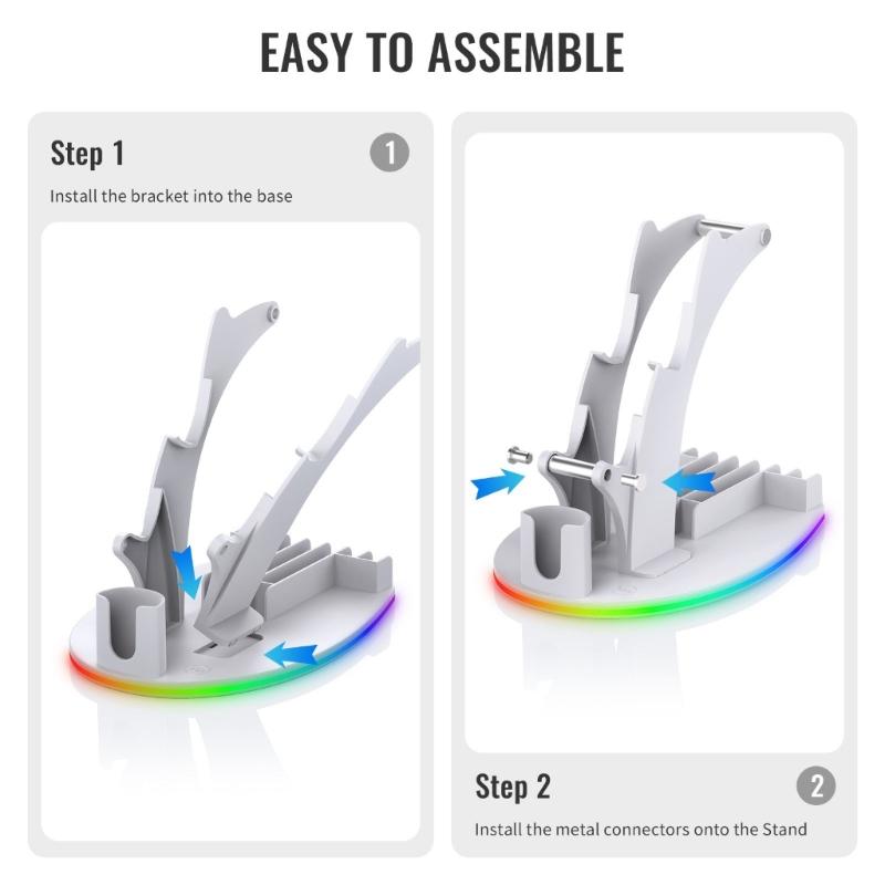 Gaming Accessory Organiser Rack Desktop Display Stand Holder with LED Lights for XSX Game Controllers Headphone