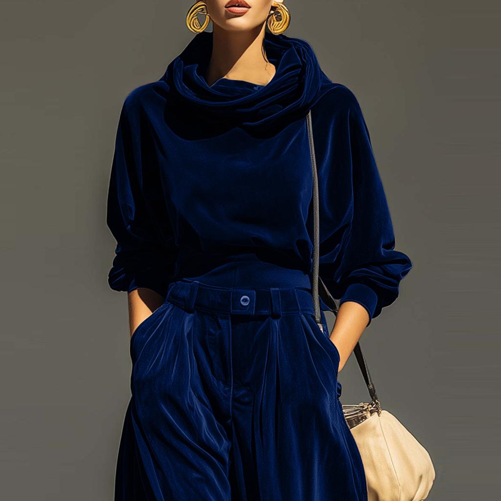 Women's Fashion Color Long Sleeve Casual Tapered Pants Two,Piece Set