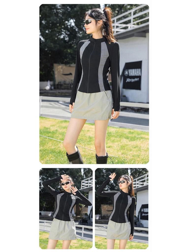 Women's Nylon Color Block Slim Fit UV Protection Cooling Summer Jacket