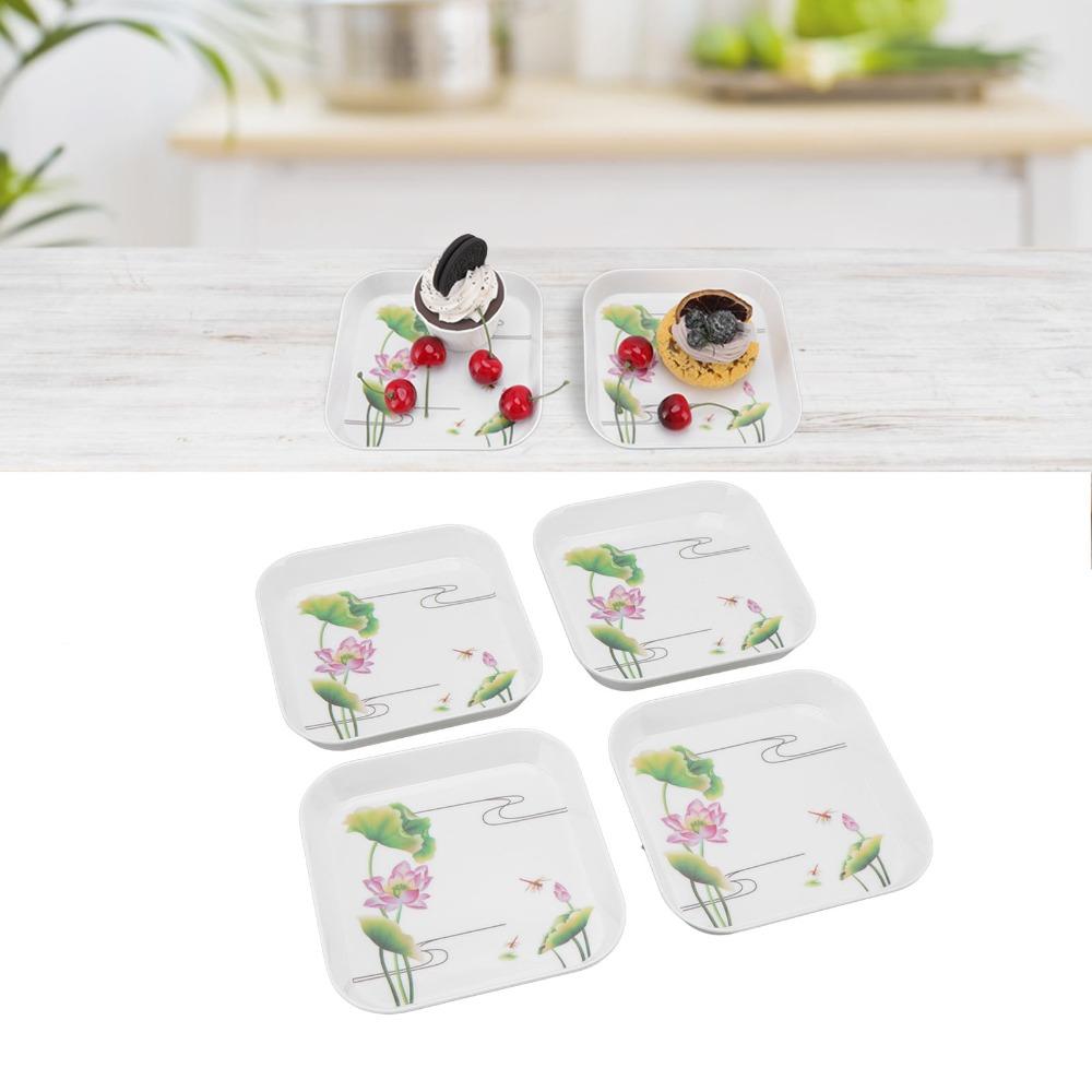 4Pcs Raised Anti-spill Edge Snack Plate Food Grade Melamine Food Dish Snack Platter Snack Serving