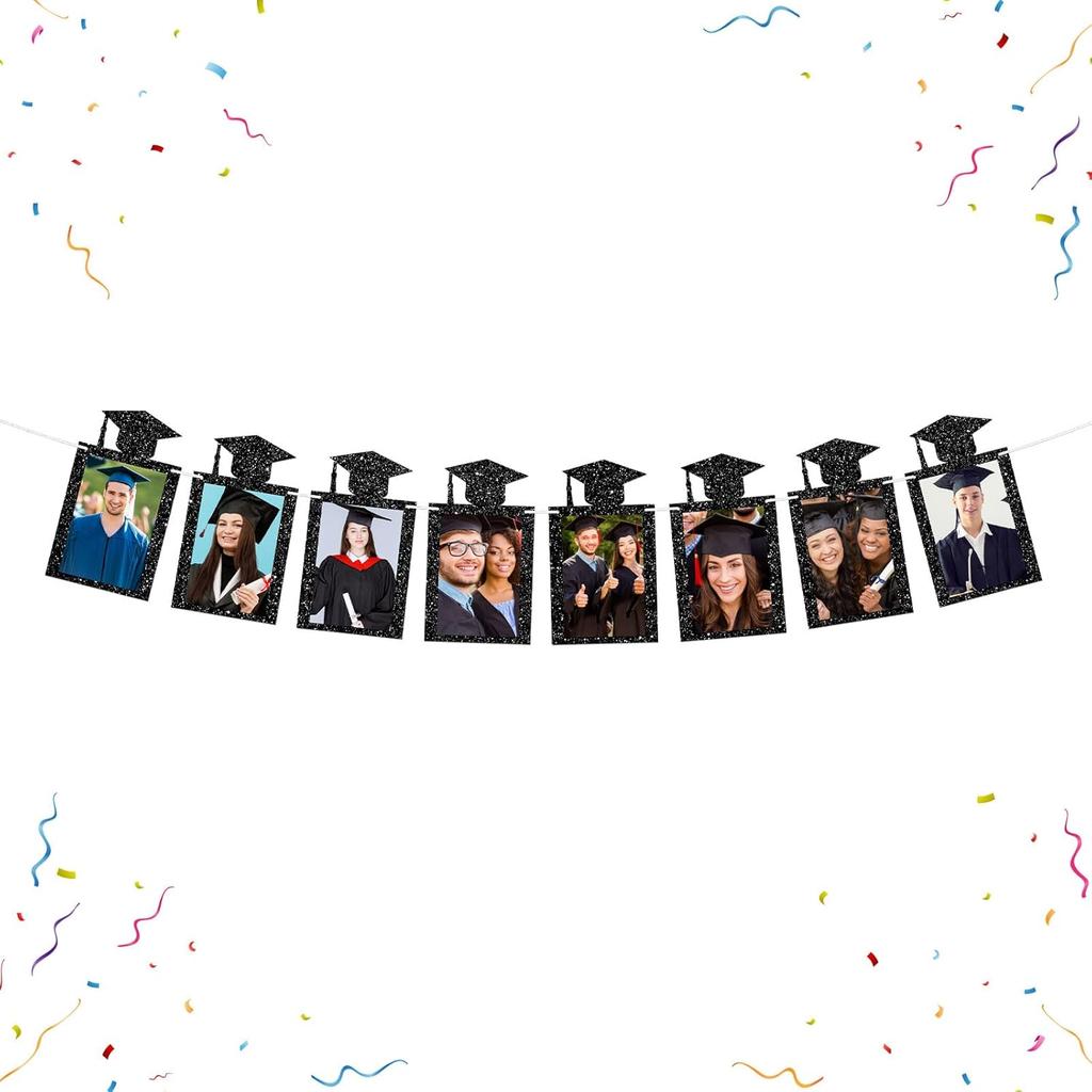 Senior Photo Banner Congrats Grad Paper Photo Frame High School College Graduation Bunting Decorations Congrats Senior Picture Banner Gold Glitter