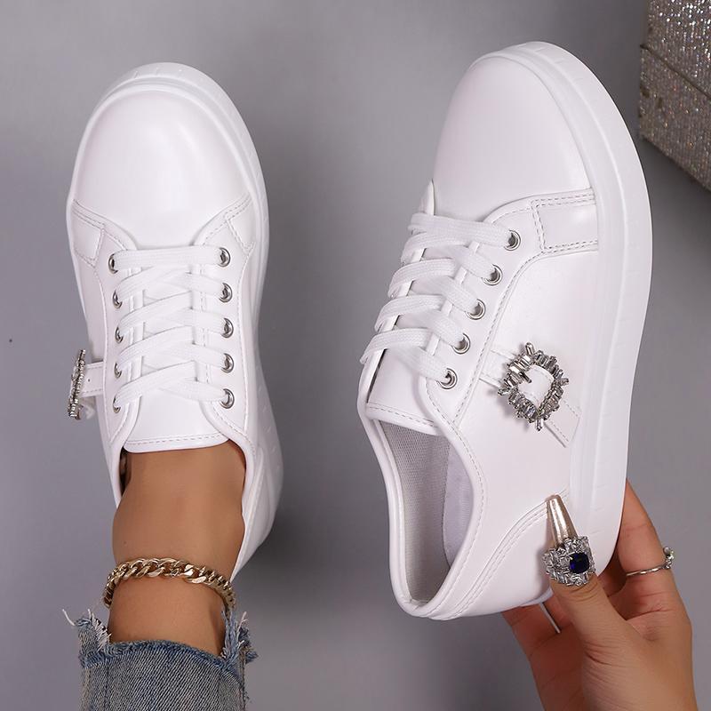 Fashion Women Sneakers Fashion Platform Non-slip Women Shoes New Lace Up Sports Shoes Woman Crystal Buckle Thick Bottom Vulcanized Shoes
