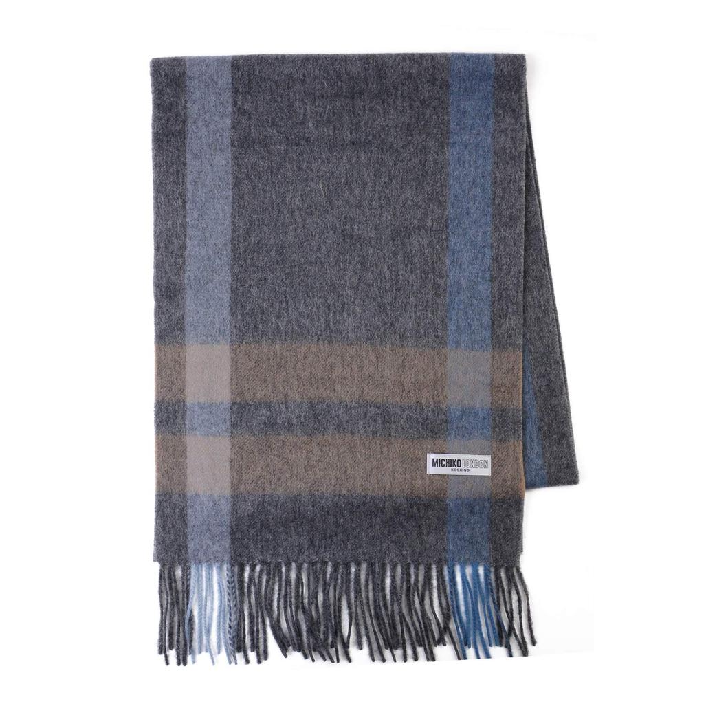 Michiko London Brand Wool Cold Check Pattern Scarf, Unisex, Weather, (Pattern A Gray)