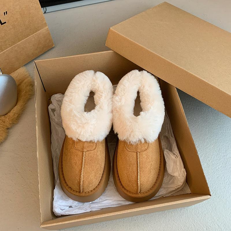 Thick-soled outer wear snow boots women's winter velvet cotton shoes 2025 new one-pedal fluffy snow boots bread shoes