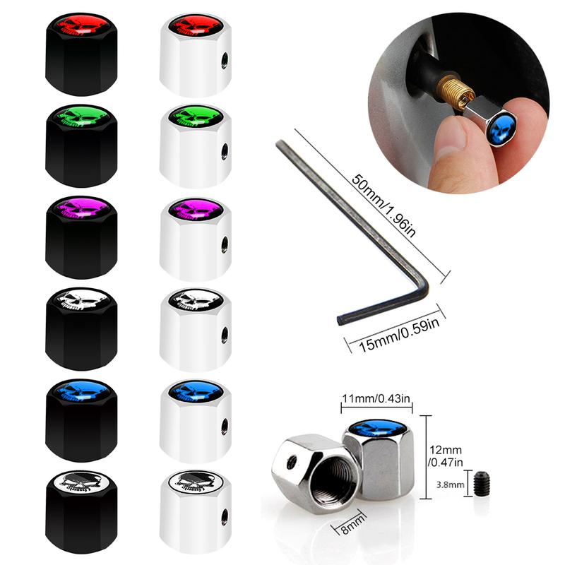 DSYCAR Anti-theft Valve Stem Caps for Cars, Trucks, Motorcycles Skull Style Tire Valve Dust Caps, Dustproof Seal Lock Tight Fit