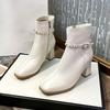 Skinny and Niche Pearl Short Boots 2026 Fashion Celebrity Square Toe Versatile Thick Kitten Heel Women's Shoes