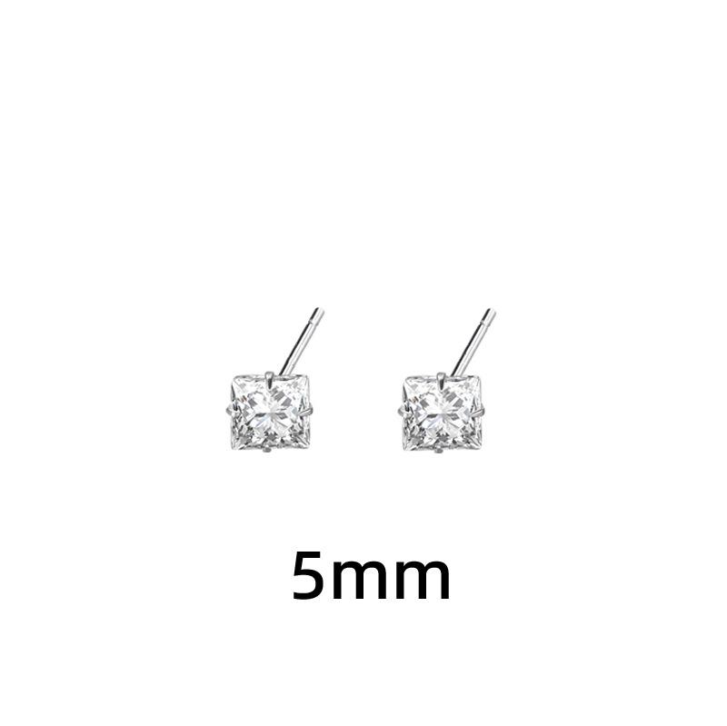 Korean Style Petite Square Zircon Stud Earrings for Pierced Ears - Simple Nude Diamond Cartilage Studs for Layering