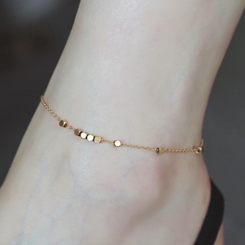 PONYKISS  Серебряные 925 пробы с покрытием 18 карат Мини-квадратные цепочки-браслеты на щиколотку для женщин Классические Геометрические Тонкие Минималистичные Аксессуары