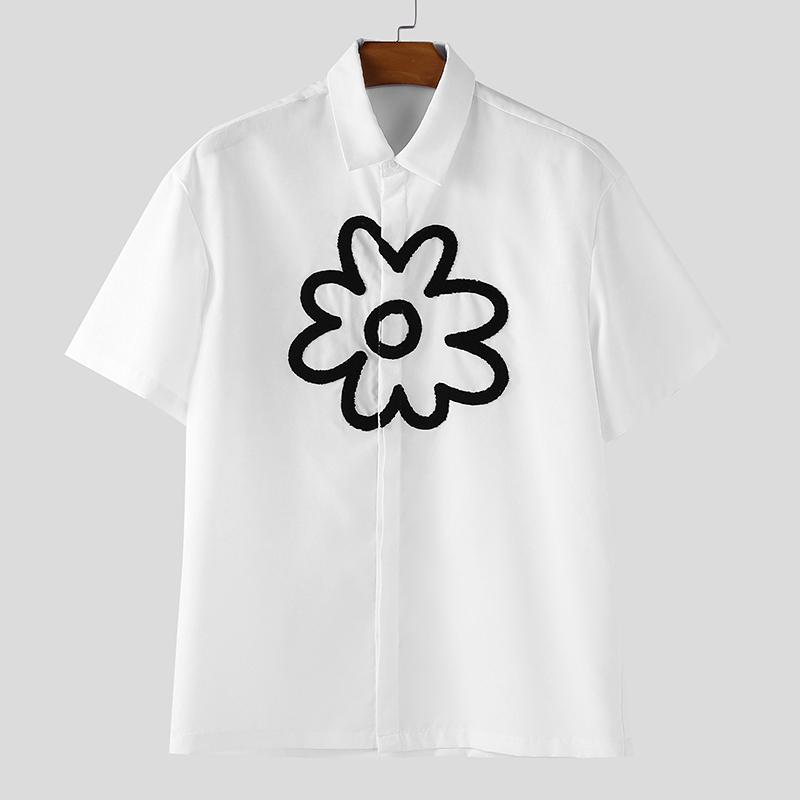 

INCERUN Men Lapel Short Sleeve Floral Print Casual Oversized Shirts