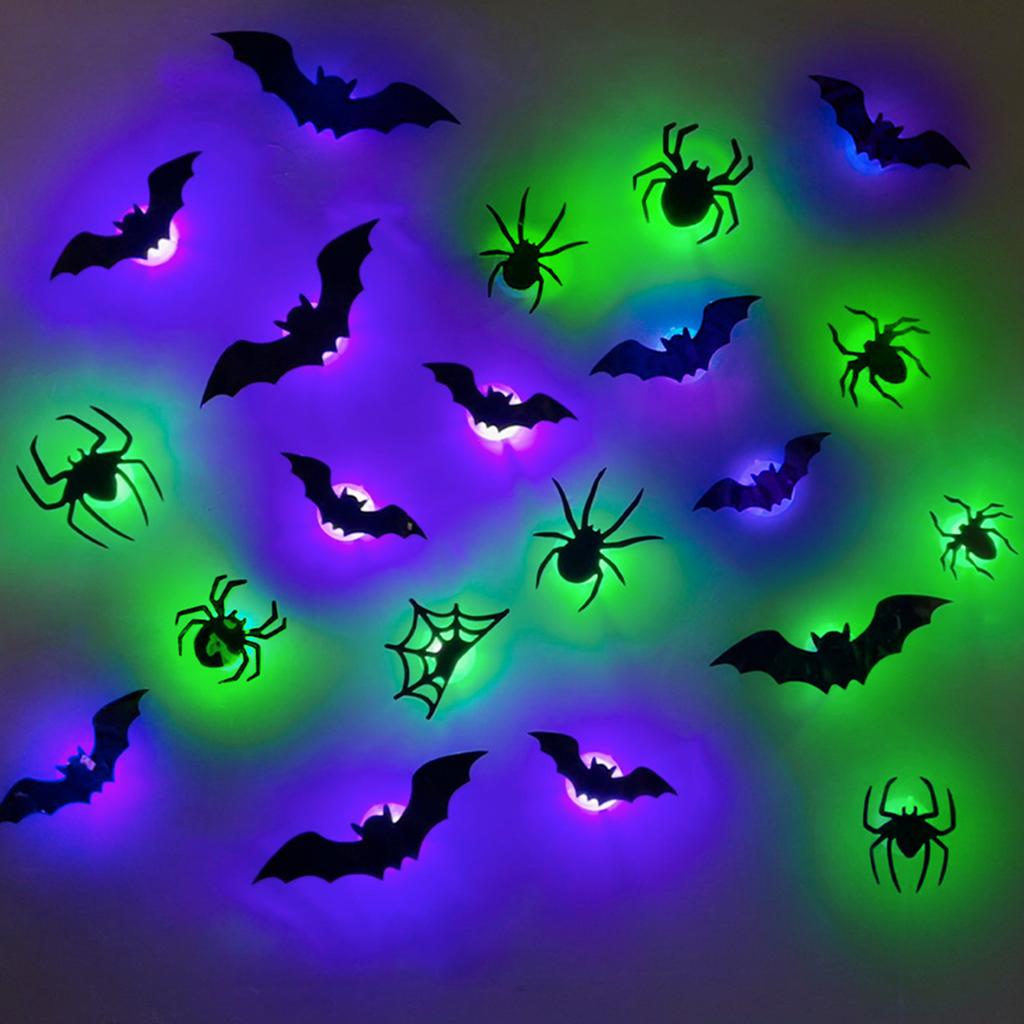 9-36PCS Lighted Wall Stickers 3D Wall Stickers Halloween 3D Bat Wall Stickers for Halloween Party Indoor Outdoor Decoration