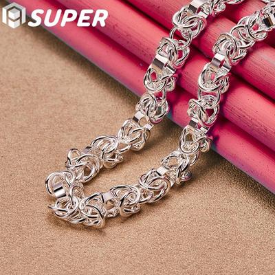 925 Sterling Silver OT Button Many Circles Chain Necklace Jewelry
