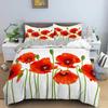 Red Floral Duvet Cover Poppy Flowers Print Comforter Cover for Girls Teens Flower Bedding Set Botanical Branches Bedspread Cover